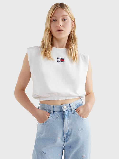 Tommy Hilfiger Badge Cropped Fit Tank Top T-shirts Dames Wit | TH187GZV