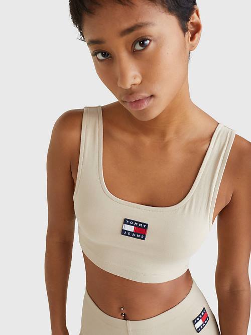 Tommy Hilfiger Badge Cropped Fit Tank Top T-shirts Dames Beige | TH817OLK