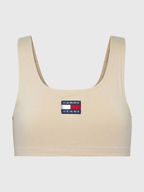 Tommy Hilfiger Badge Cropped Fit Tank Top T-shirts Dames Beige | TH817OLK