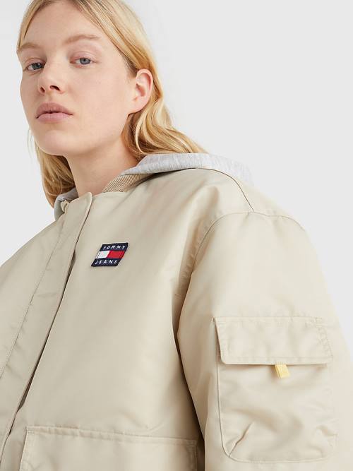 Tommy Hilfiger Badge Met Capuchon Bomber Jassen Dames Beige | TH792EHA