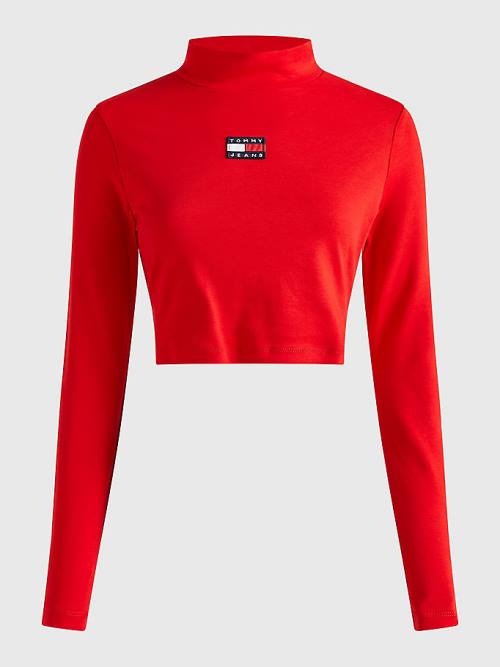 Tommy Hilfiger Badge Mock Turtleneck Long Sleeve T-shirts Dames Rood | TH782ECK