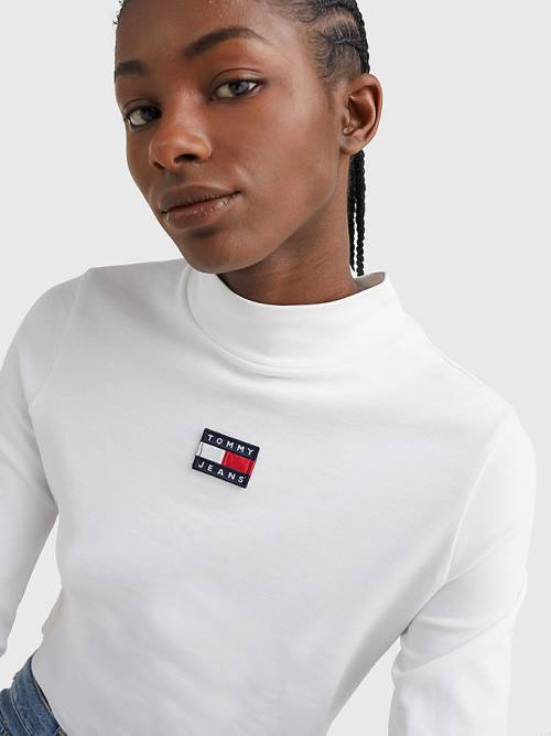 Tommy Hilfiger Badge Mock Turtleneck Long Sleeve T-shirts Dames Wit | TH810QHG