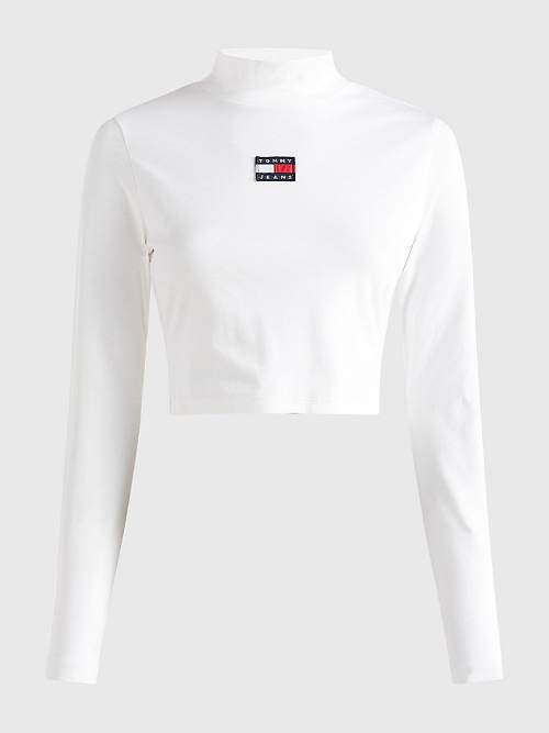 Tommy Hilfiger Badge Mock Turtleneck Long Sleeve T-shirts Dames Wit | TH810QHG