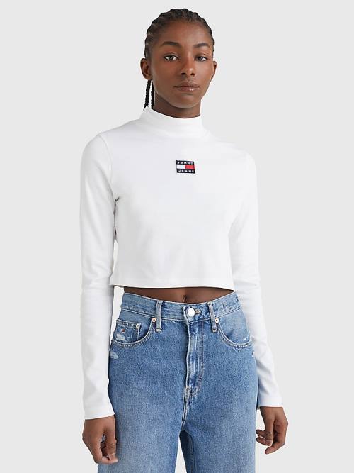 Tommy Hilfiger Badge Mock Turtleneck Long Sleeve T-shirts Dames Wit | TH810QHG