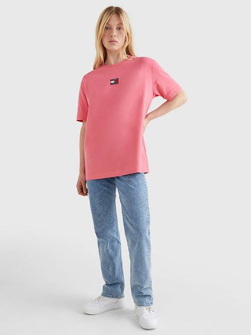 Tommy Hilfiger Badge Oversized Fit T-shirts Dames Roze | TH019AYX