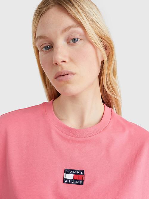 Tommy Hilfiger Badge Oversized Fit T-shirts Dames Roze | TH019AYX