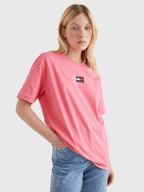 Tommy Hilfiger Badge Oversized Fit T-shirts Dames Roze | TH019AYX