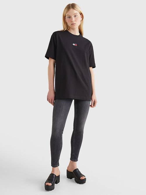 Tommy Hilfiger Badge Oversized Fit T-shirts Dames Zwart | TH479SPO