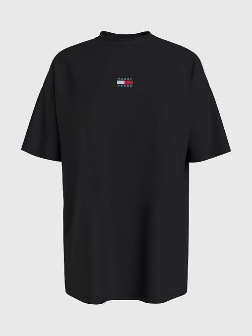 Tommy Hilfiger Badge Oversized Fit T-shirts Dames Zwart | TH479SPO