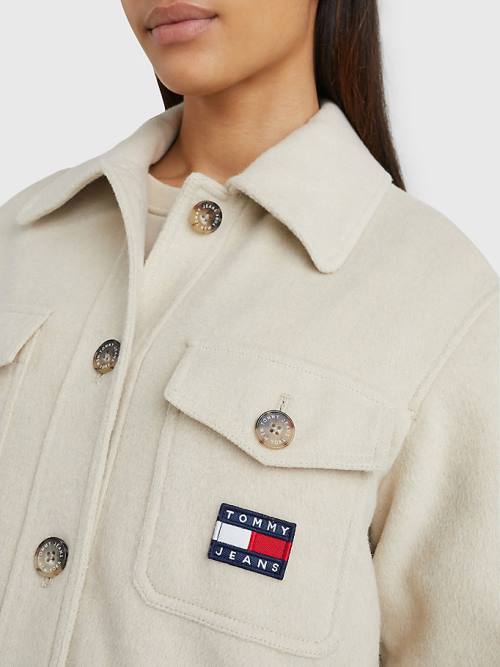 Tommy Hilfiger Badge Pocket Shacket Jassen Dames Beige | TH502OHP