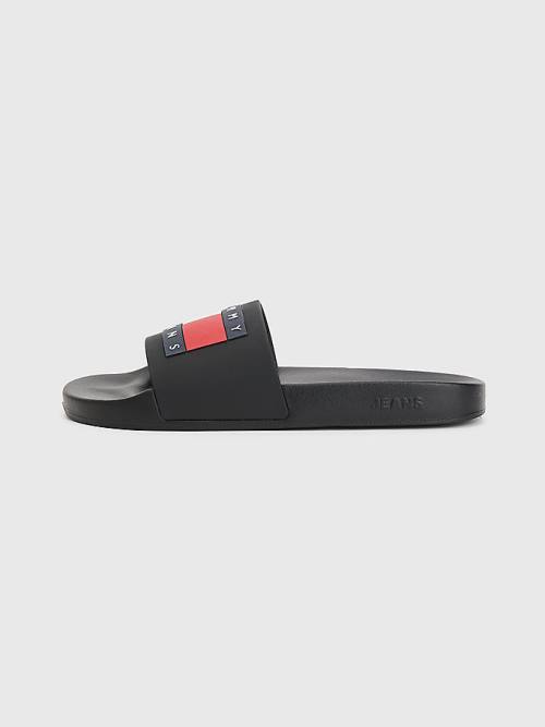 Tommy Hilfiger Badge Pool Slides Sandalen Heren Zwart | TH208XFP