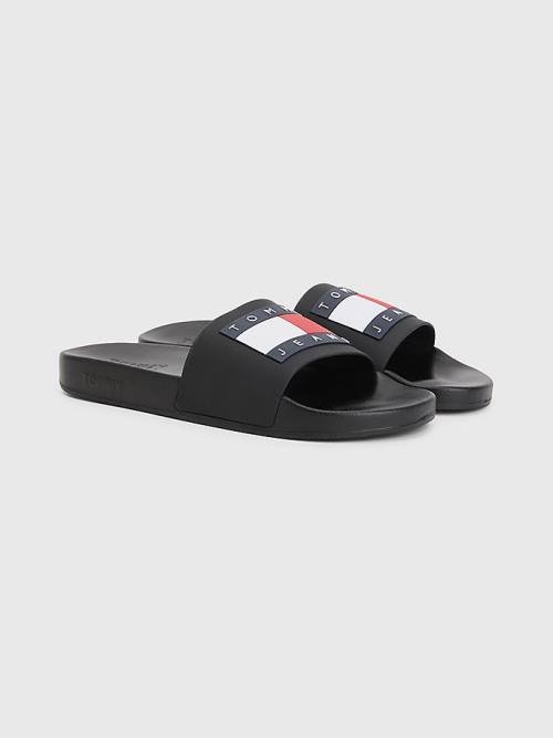 Tommy Hilfiger Badge Pool Slides Sandalen Heren Zwart | TH208XFP