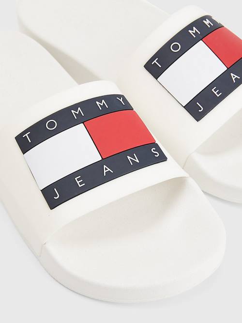 Tommy Hilfiger Badge Pool Slides Sandalen Heren Wit | TH269ITJ