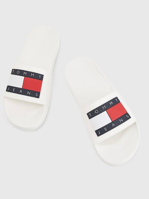 Tommy Hilfiger Badge Pool Slides Sandalen Heren Wit | TH269ITJ