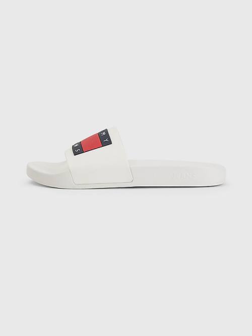 Tommy Hilfiger Badge Pool Slides Sandalen Heren Wit | TH269ITJ