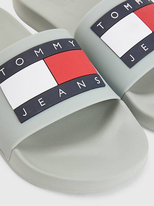 Tommy Hilfiger Badge Pool Slides Sandalen Heren Grijs | TH643SKF