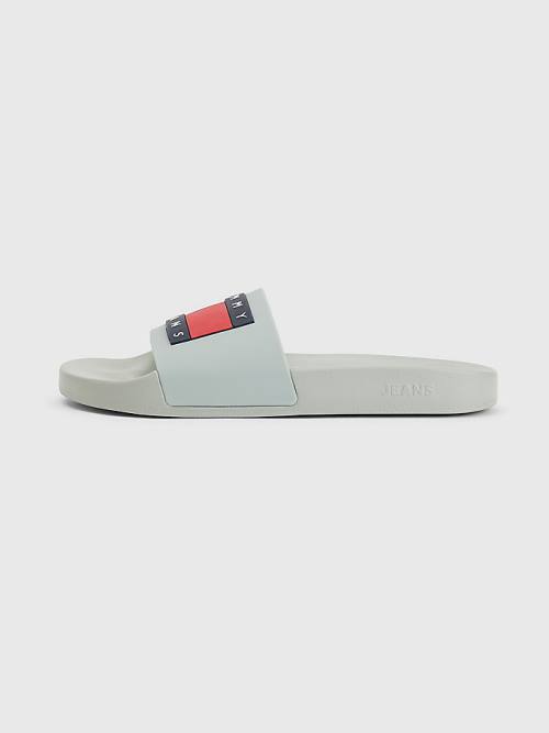 Tommy Hilfiger Badge Pool Slides Sandalen Heren Grijs | TH643SKF