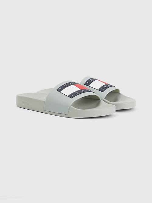 Tommy Hilfiger Badge Pool Slides Sandalen Heren Grijs | TH643SKF