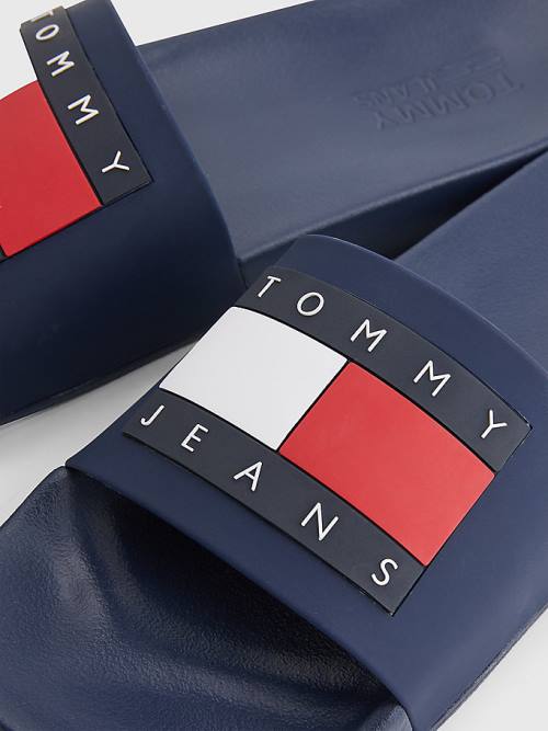 Tommy Hilfiger Badge Pool Slides Sandalen Heren Blauw | TH950WYM