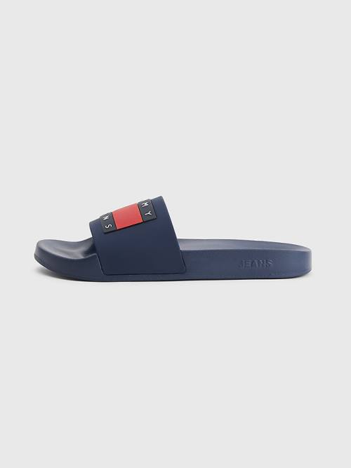 Tommy Hilfiger Badge Pool Slides Sandalen Heren Blauw | TH950WYM