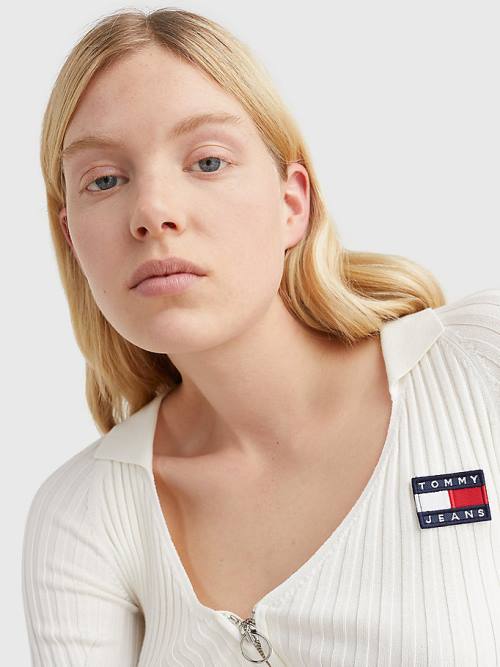 Tommy Hilfiger Badge Recycled Zip-Thru Cardigan Truien Dames Wit | TH741EVJ