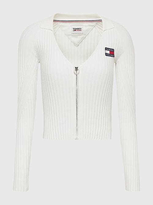 Tommy Hilfiger Badge Recycled Zip-Thru Cardigan Truien Dames Wit | TH741EVJ