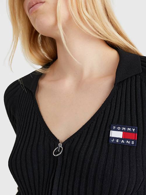 Tommy Hilfiger Badge Recycled Zip-Thru Cardigan Truien Dames Zwart | TH948SJT