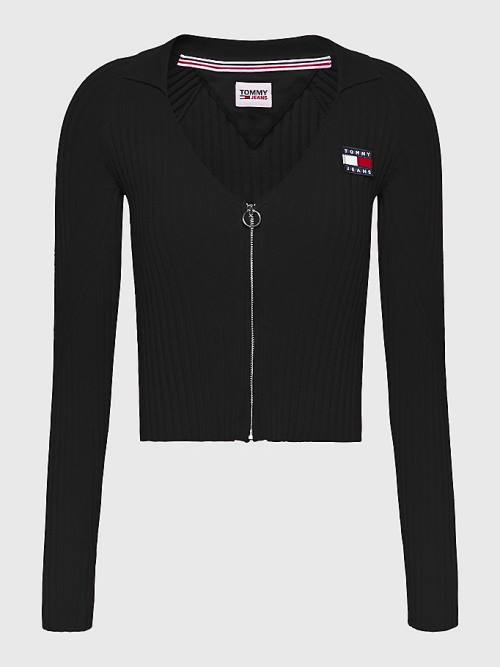 Tommy Hilfiger Badge Recycled Zip-Thru Cardigan Truien Dames Zwart | TH948SJT