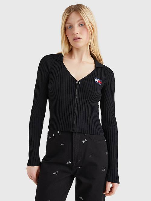 Tommy Hilfiger Badge Recycled Zip-Thru Cardigan Truien Dames Zwart | TH948SJT