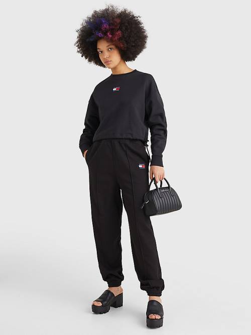 Tommy Hilfiger Badge Relaxed Fit Cuffed Joggers Broek Dames Zwart | TH648QCS