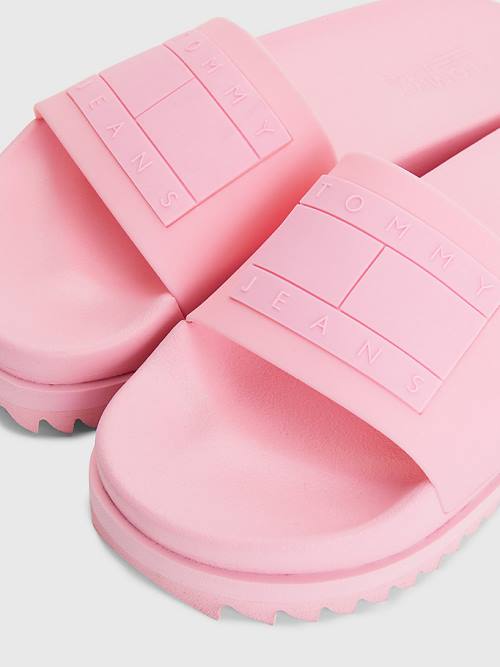 Tommy Hilfiger Badge Schoenplaatjes Flatform Slides Sandalen Dames Roze | TH536QUE