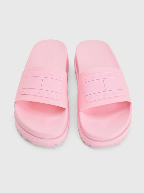 Tommy Hilfiger Badge Schoenplaatjes Flatform Slides Sandalen Dames Roze | TH536QUE