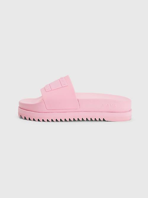 Tommy Hilfiger Badge Schoenplaatjes Flatform Slides Sandalen Dames Roze | TH536QUE