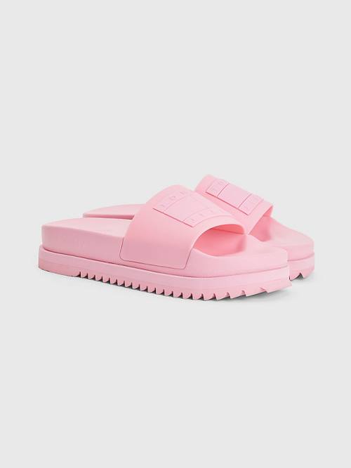 Tommy Hilfiger Badge Schoenplaatjes Flatform Slides Sandalen Dames Roze | TH536QUE