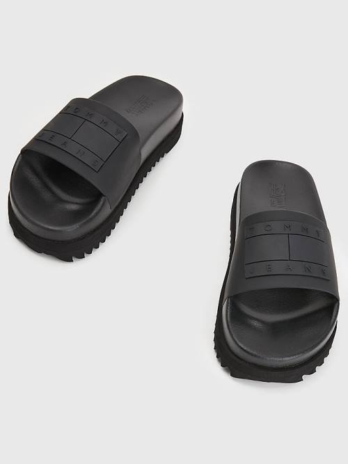 Tommy Hilfiger Badge Schoenplaatjes Flatform Slides Sandalen Dames Zwart | TH859THV