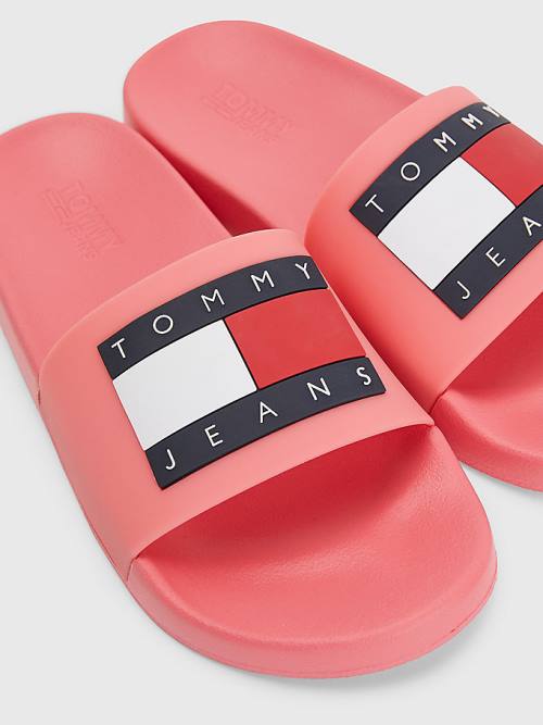 Tommy Hilfiger Badge Slides Sandalen Dames Roze | TH142ZWV