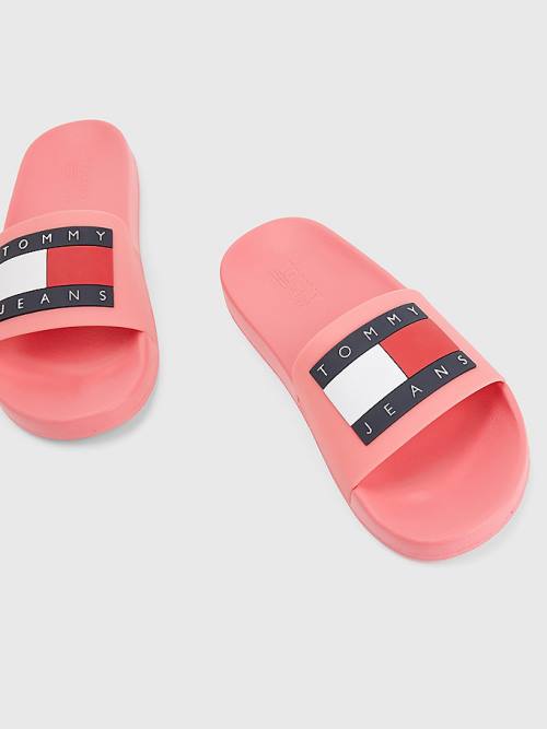 Tommy Hilfiger Badge Slides Sandalen Dames Roze | TH142ZWV