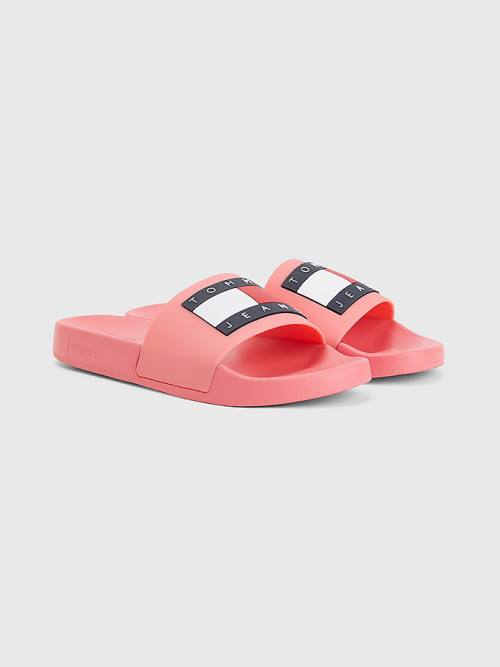 Tommy Hilfiger Badge Slides Sandalen Dames Roze | TH142ZWV