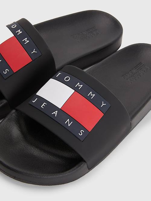 Tommy Hilfiger Badge Slides Sandalen Dames Zwart | TH286GPC