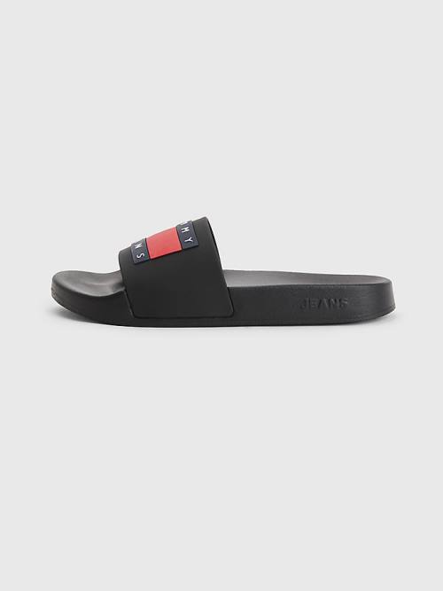 Tommy Hilfiger Badge Slides Sandalen Dames Zwart | TH286GPC