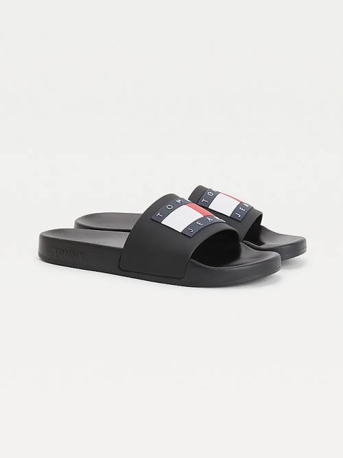 Tommy Hilfiger Badge Slides Sandalen Dames Zwart | TH286GPC