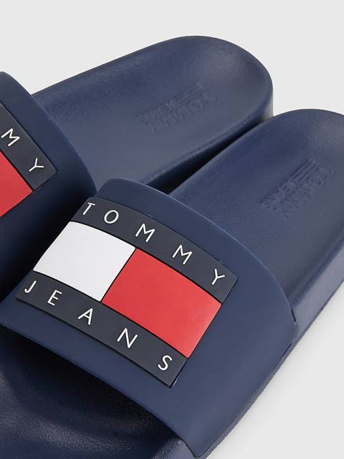 Tommy Hilfiger Badge Slides Sandalen Dames Blauw | TH546PUB