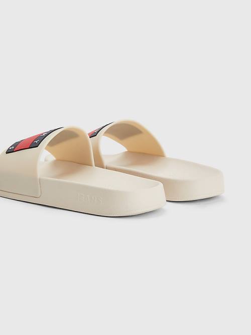 Tommy Hilfiger Badge Slides Sandalen Dames Beige | TH739INO