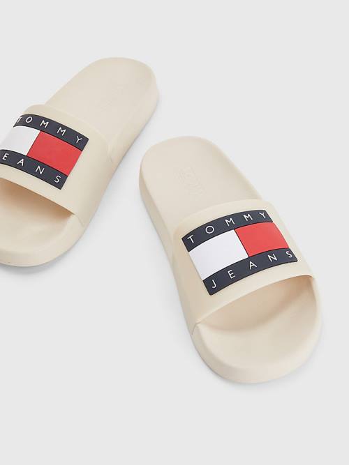 Tommy Hilfiger Badge Slides Sandalen Dames Beige | TH739INO