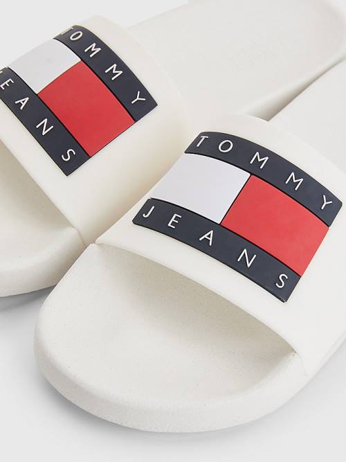 Tommy Hilfiger Badge Slides Sandalen Dames Wit | TH805YMC