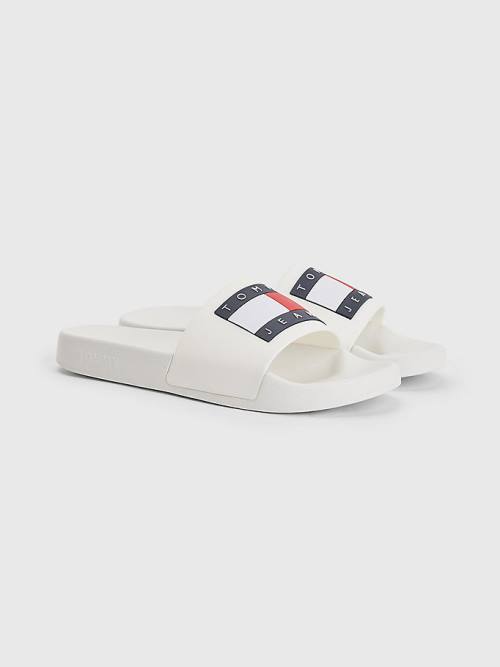 Tommy Hilfiger Badge Slides Sandalen Dames Wit | TH805YMC