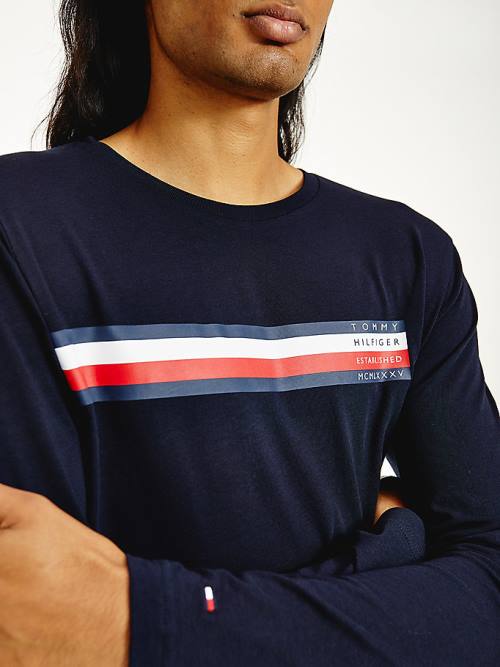 Tommy Hilfiger Bar Logo Long Sleeve T-shirts Heren Blauw | TH418GOT