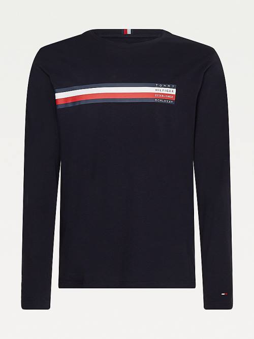 Tommy Hilfiger Bar Logo Long Sleeve T-shirts Heren Blauw | TH418GOT