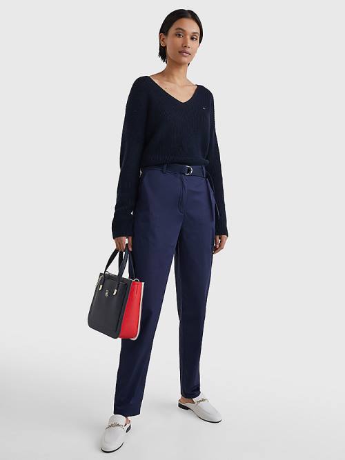 Tommy Hilfiger Belted Taille Tapered Leg Chinos Broek Dames Blauw | TH490LHE