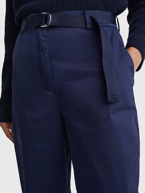 Tommy Hilfiger Belted Taille Tapered Leg Chinos Broek Dames Blauw | TH490LHE